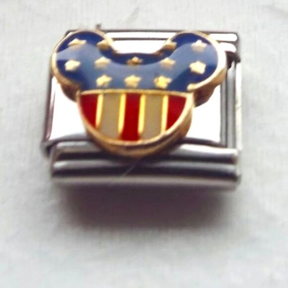 Walt Disney enamel patriotic mouse ears 9mm stainless steel italian charm link - Picture 1 of 2